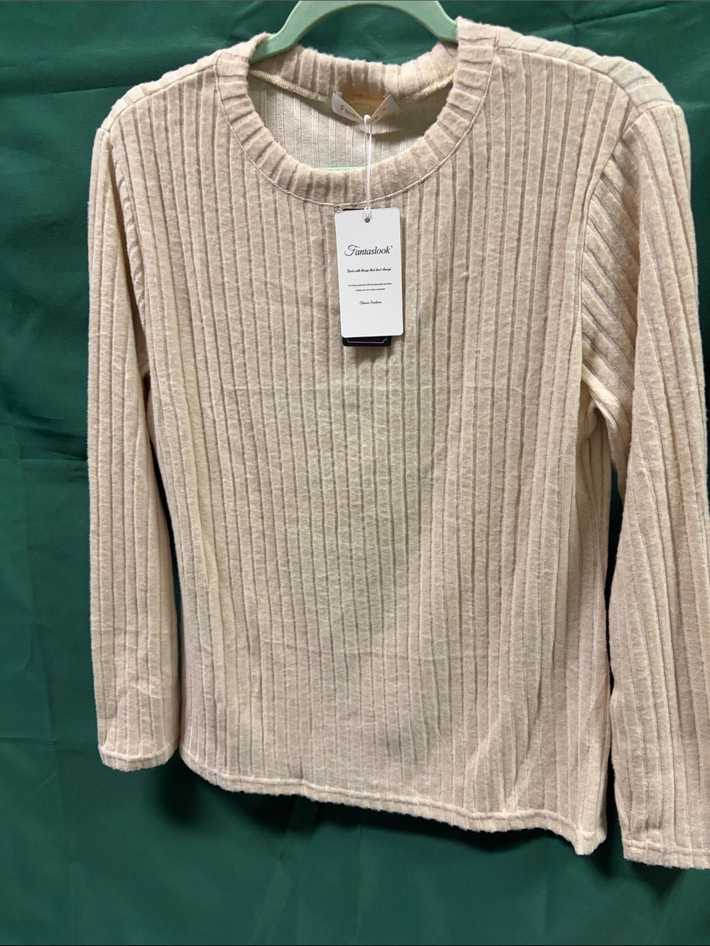 Fantaslook Women's Ribbed Long-Sleeve Tunic in Cream